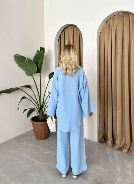 Mavi Boncuklu Kimono Keten Takım - 9