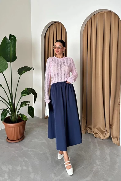 Lacivert Lola Fermuarlı Uzun Etek - 4