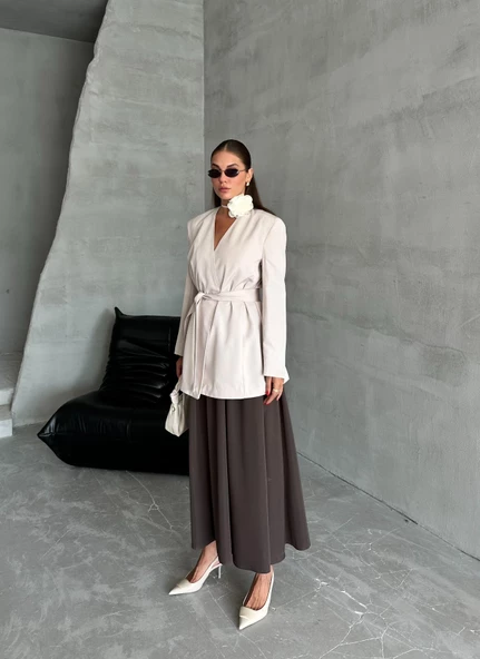 Taş Elegant Kuşaklı Ceket - 7