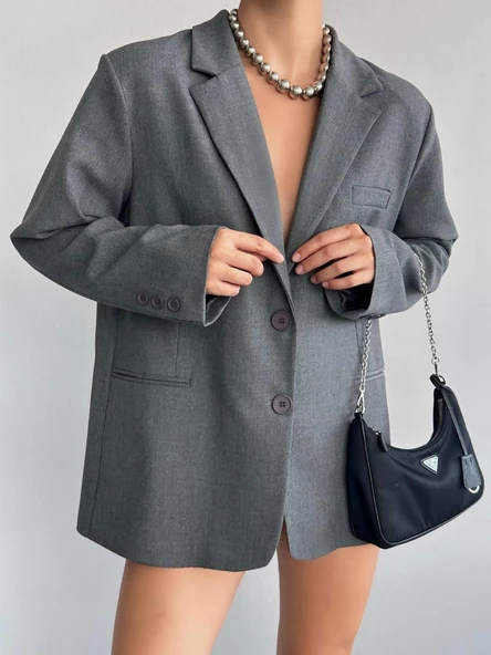 Gri Premium Dad Fit Blazer Ceket