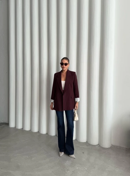 Mürdüm Kolu Katlamalı Blazer Ceket - 7