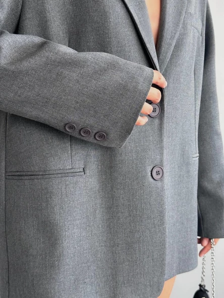 Gri Premium Dad Fit Blazer Ceket - 3