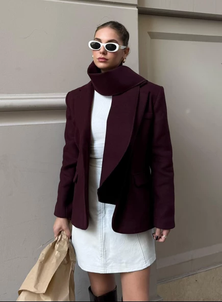 Bordo Madrid Şallı Ceket