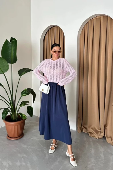 Lacivert Lola Fermuarlı Uzun Etek - 3