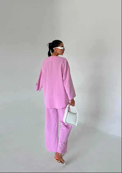 Pembe Boncuklu Kimono Keten Takım - 6