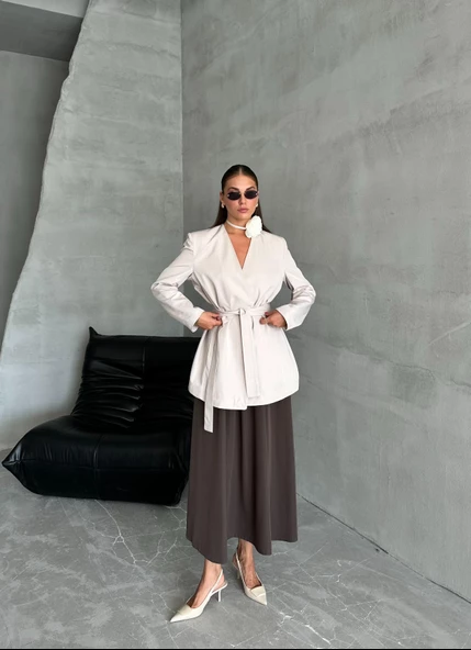 Taş Elegant Kuşaklı Ceket - 9