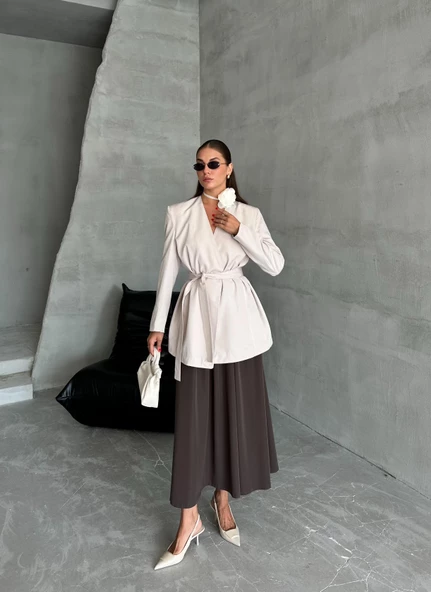 Taş Elegant Kuşaklı Ceket - 8