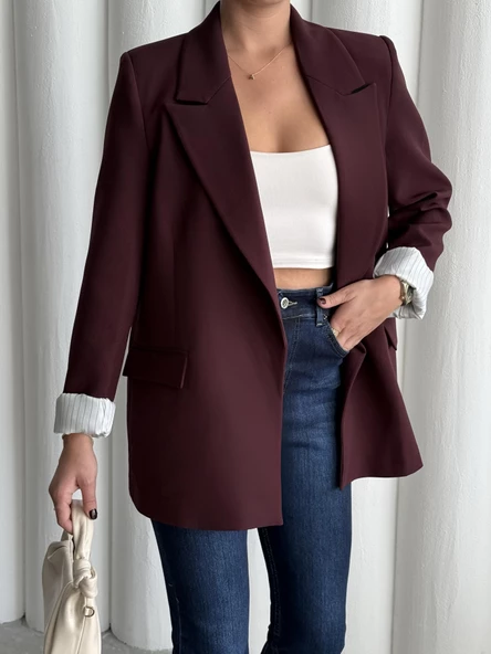Mürdüm Kolu Katlamalı Blazer Ceket - 2