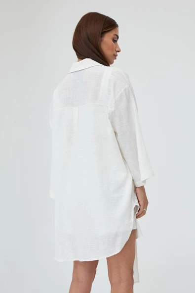 Beyaz Flam Keten Kimono Gömlek - 12