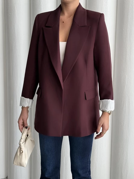 Mürdüm Kolu Katlamalı Blazer Ceket - 3