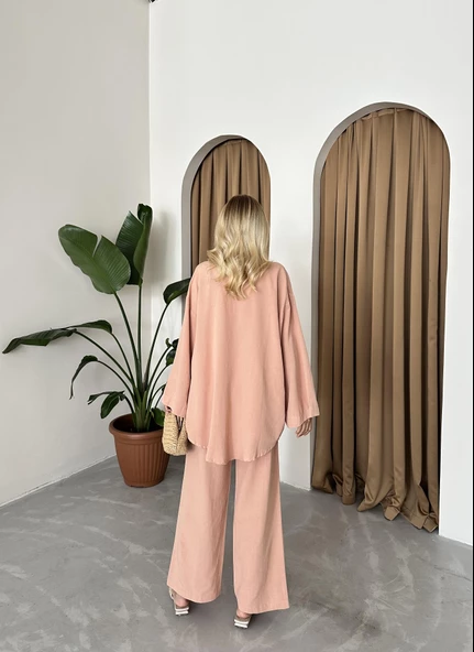 Pudra Boncuklu Kimono Keten Takım - 10