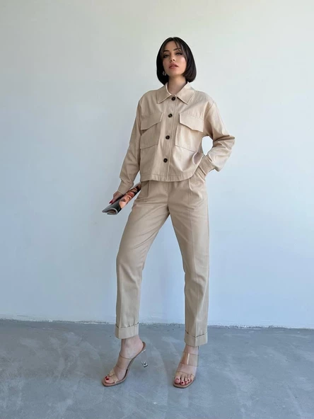 Vizon %100 Pamuk Gömlek Havuç Pantolon Takım - 2