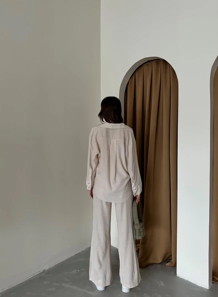 Taş Dokulu Gömlekli Pantolon Takım - Resim 6