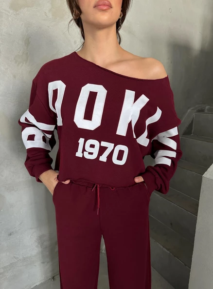 Bordo Brooklyn 1970 Baskılı Eşofman Takımı - 3