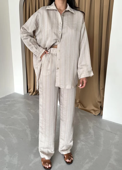 Vizon Free Kendinden Çizgili Gömlek Pantolon Takım