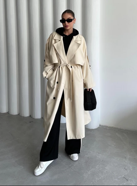 Taş Lucky Düğme Detaylı Oversize Trençkot