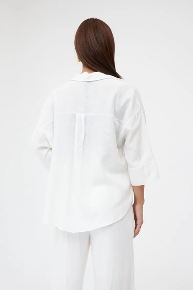 Ekru Keten Gömlek Pantolon İkili Takım - 6