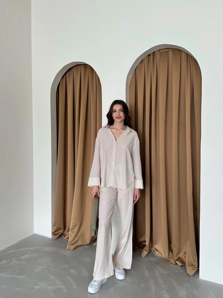 Taş Dokulu Gömlekli Pantolon Takım - Resim 5