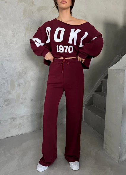 Bordo Brooklyn 1970 Baskılı Eşofman Takımı - 2
