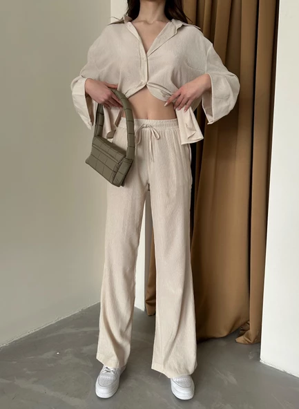 Taş Dokulu Gömlekli Pantolon Takım - Resim 2