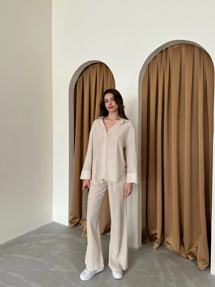 Taş Dokulu Gömlekli Pantolon Takım - Resim 3