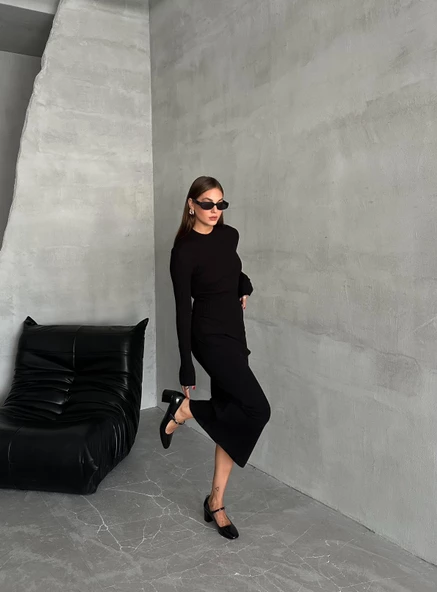 Siyah Slim Esnek Triko Eteklı Takım - Resim 5