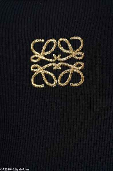 Siyah-Gold Kare Nakış Atlet - 4