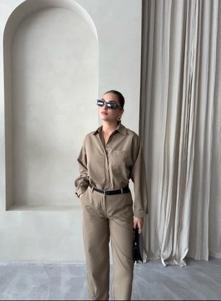 Haki Merlin Kemerli Gömlek Pantolon Takım - 6