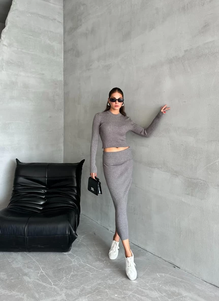 Füme Slim Esnek Triko Eteklı Takım - 8