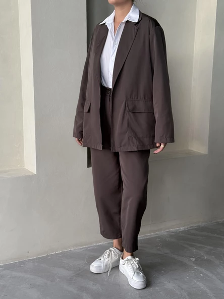 Kahve Holly Cepli Blazer Ceket Pantolon Takım - 3