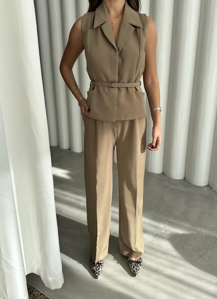 Haki Lucifer Kemerli Yelek Pantolon Takım - Resim 2