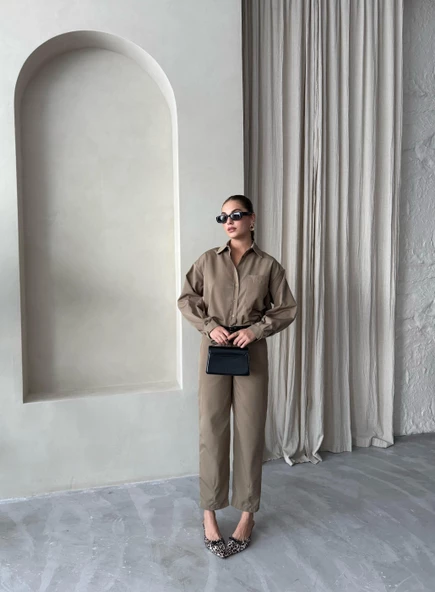 Haki Merlin Kemerli Gömlek Pantolon Takım - 2