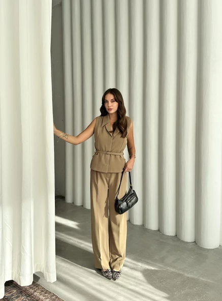 Haki Lucifer Kemerli Yelek Pantolon Takım - Resim 4