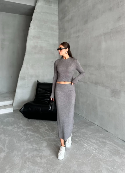 Füme Slim Esnek Triko Eteklı Takım - 6