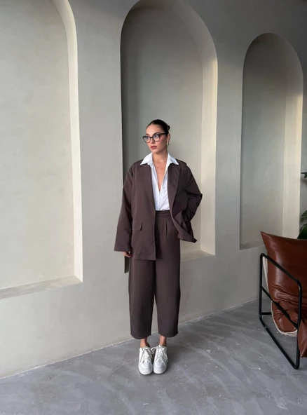 Kahve Holly Cepli Blazer Ceket Pantolon Takım - 6