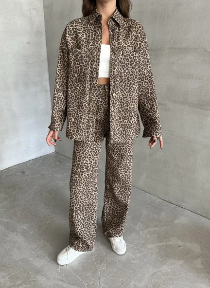Leopar Desen Ceket-Pantolon Takım - 3