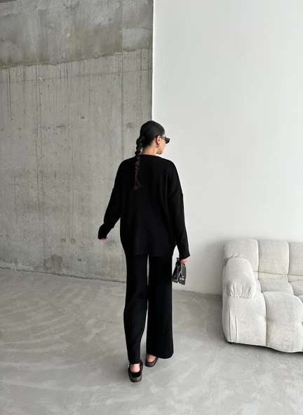 Siyah New Fitilli Triko Takım - 9