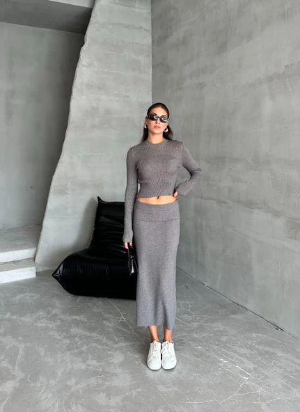 Füme Slim Esnek Triko Eteklı Takım - 4