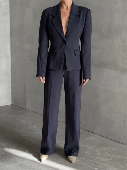 Lacivert Kol Pens Ve Belden Oturtmalı İkili Takım - Resim 3