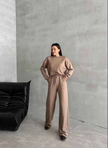Vizon Sweat Geniş Paçalı Pantolon Takım - 6
