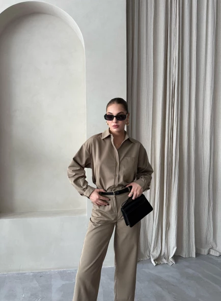 Haki Merlin Kemerli Gömlek Pantolon Takım - 3