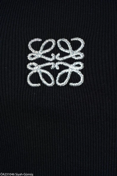 Siyah-Gümüş Kare Nakış Atlet - 4