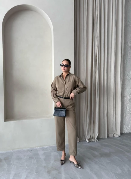 Haki Merlin Kemerli Gömlek Pantolon Takım - 4