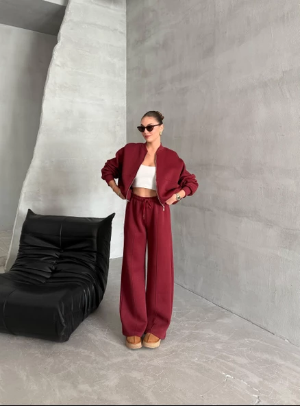 Bordo Charlotte 3 İplik Eşofman Takımı - Resim 7