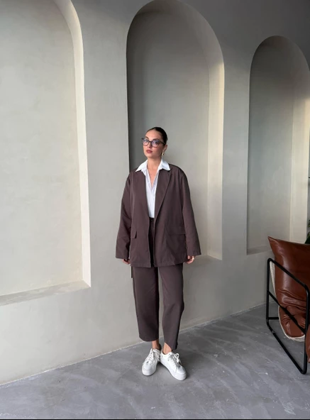 Kahve Holly Cepli Blazer Ceket Pantolon Takım - 7