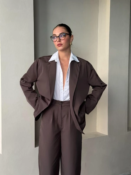 Kahve Holly Cepli Blazer Ceket Pantolon Takım - 5