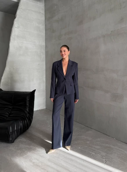 Lacivert Kol Pens Ve Belden Oturtmalı İkili Takım - Resim 4