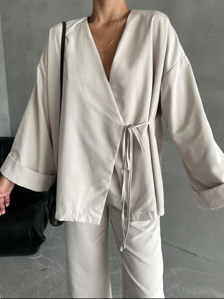 Taş Lisa Yan Bağlamalı Pantolon Takım - 2