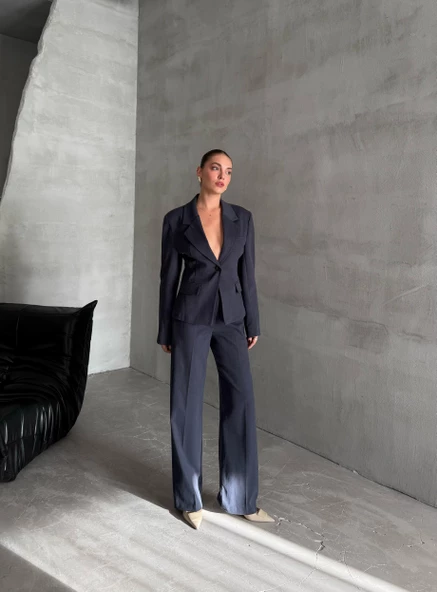 Lacivert Kol Pens Ve Belden Oturtmalı İkili Takım - Resim 7