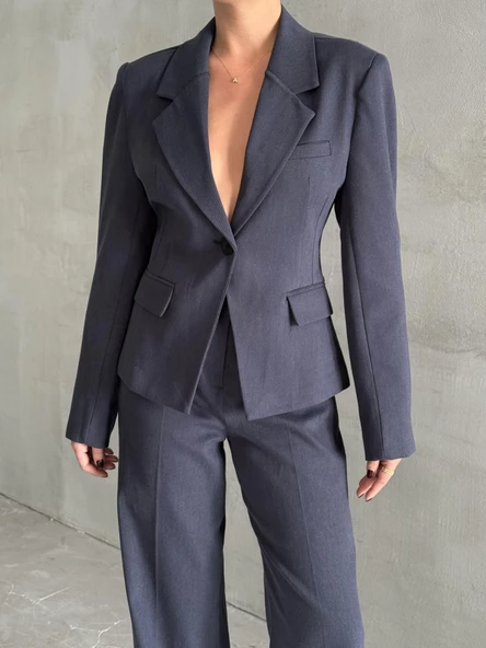 Lacivert Kol Pens Ve Belden Oturtmalı İkili Takım - Resim 2